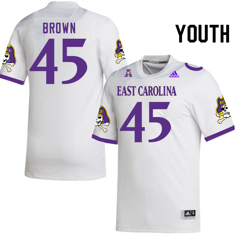 Youth #45 Mason Brown ECU Pirates College Football Jerseys Stitched Sale-White - Click Image to Close